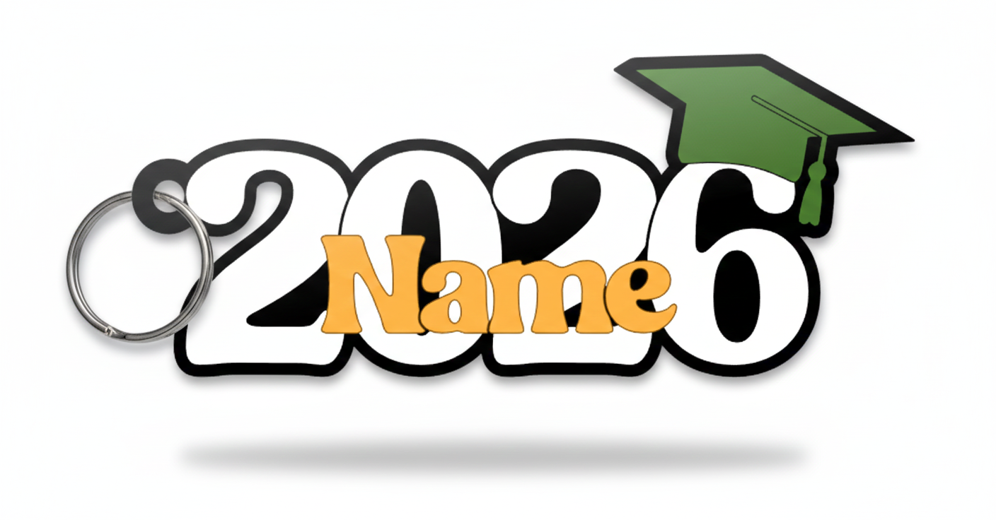 Personalised graduation year and name keyring