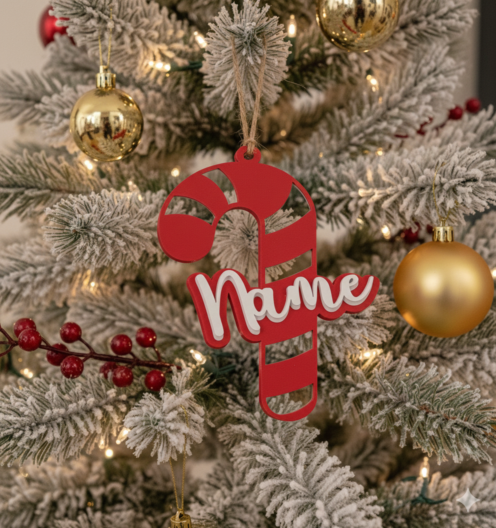 Personalised candy cane name Christmas tree ornament