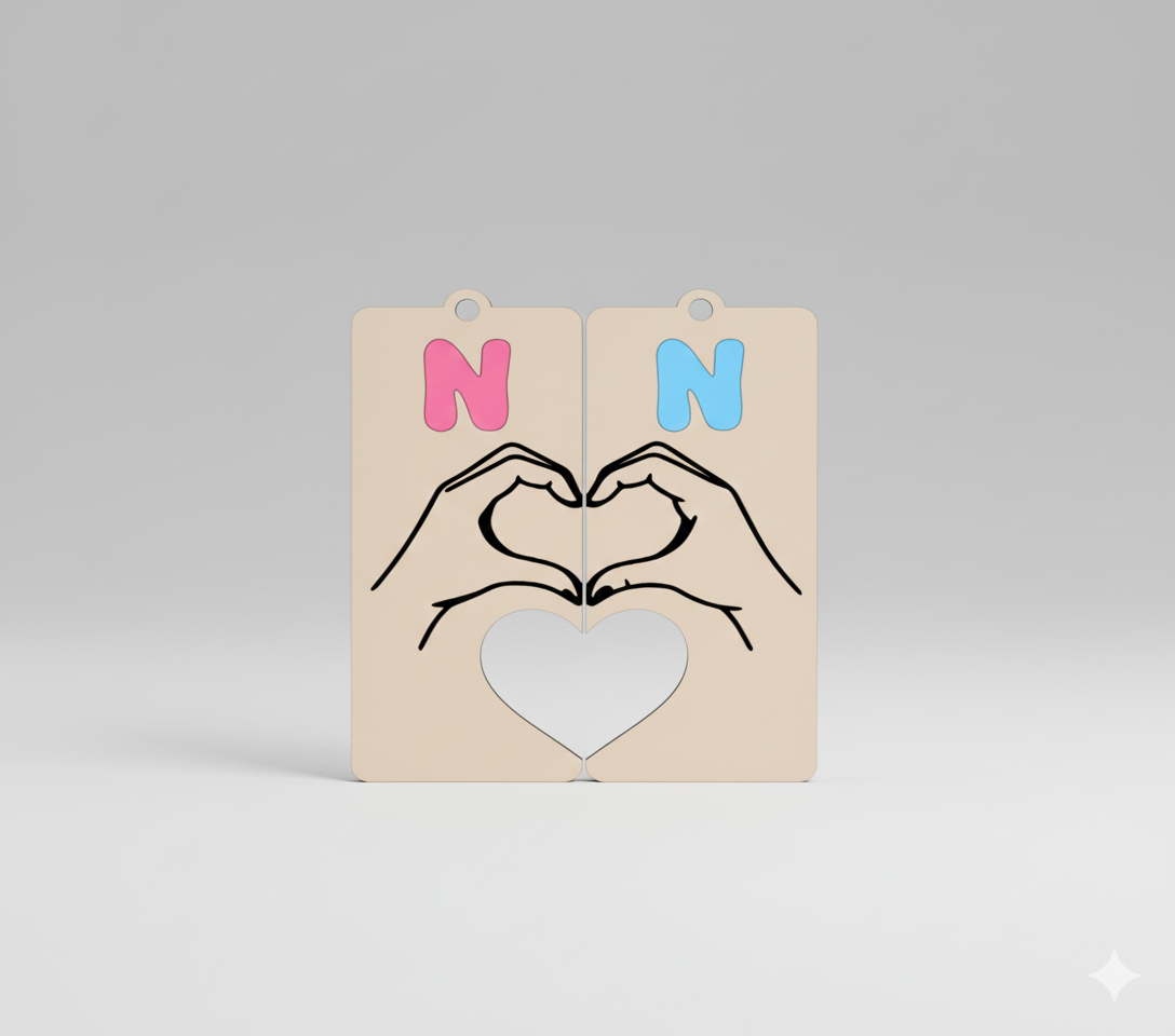 Personalised couples initials keyring set 3D printed