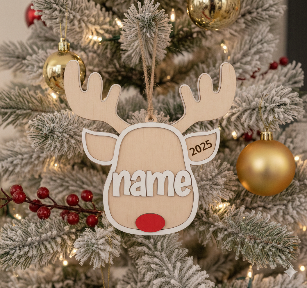 Personalised reindeer name Christmas tree ornament